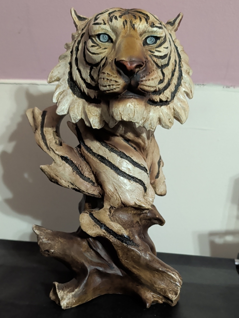 Handcrafted Beige and Brown Tiger Sculpture - Home Art Accent